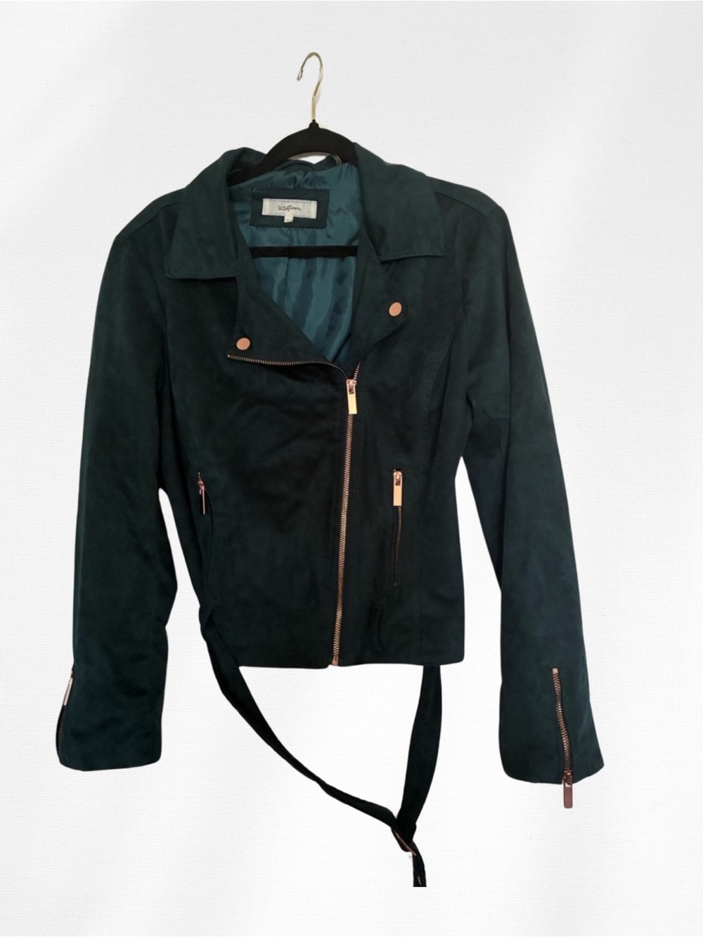 Whimsigoth Modern Indie Edgy Mobwife Dark Emerald Suede Moto Jacket